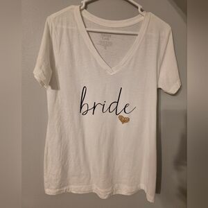 Women’s “Bride” X-Large White & Black V-Neck T-Shirt Wedding Party